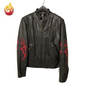Leather Craft USA Black Motorcycle Jacket with Red  Tribal Detail XS